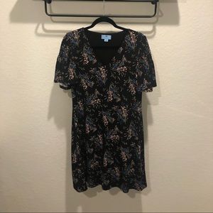 Cece black v neck floral print dress